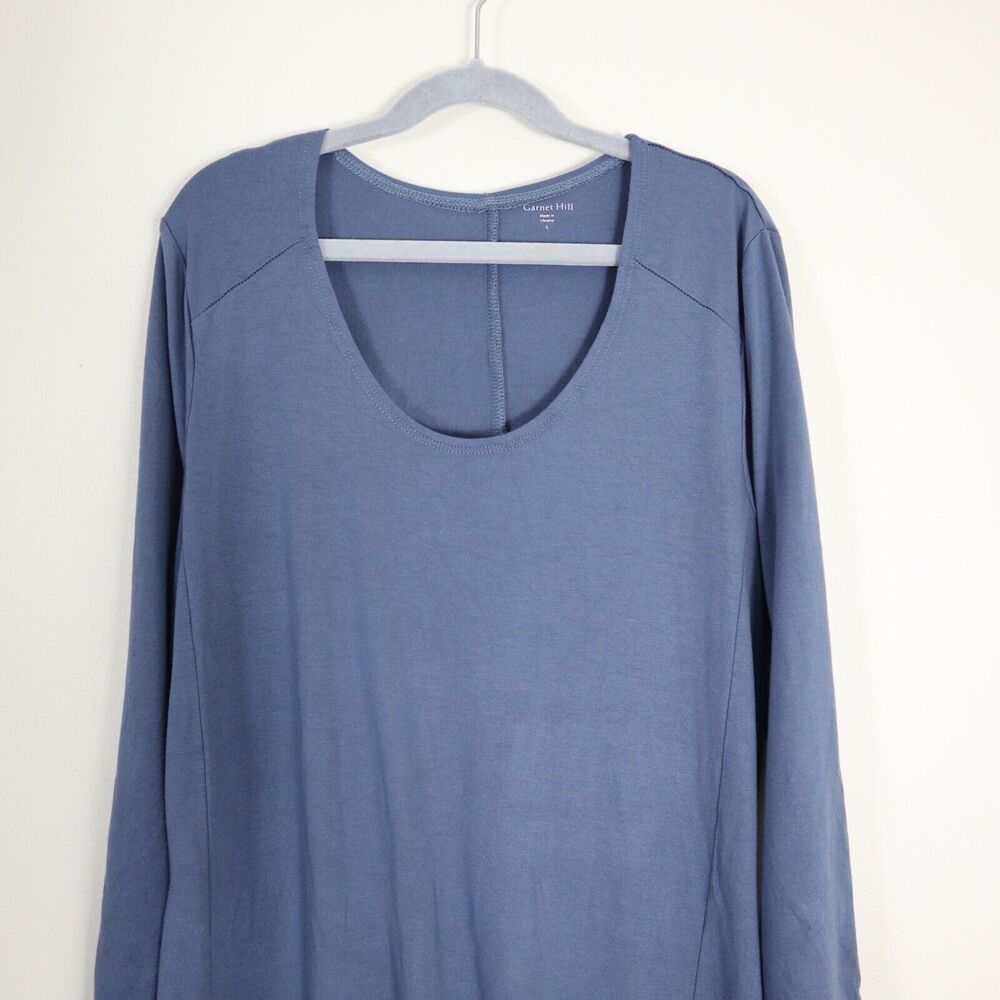 Garnet Hill Size S Scoop Neck Jersey Knit Trapeze Dress 3/4 Sleeve Blue - Picture 3 of 11